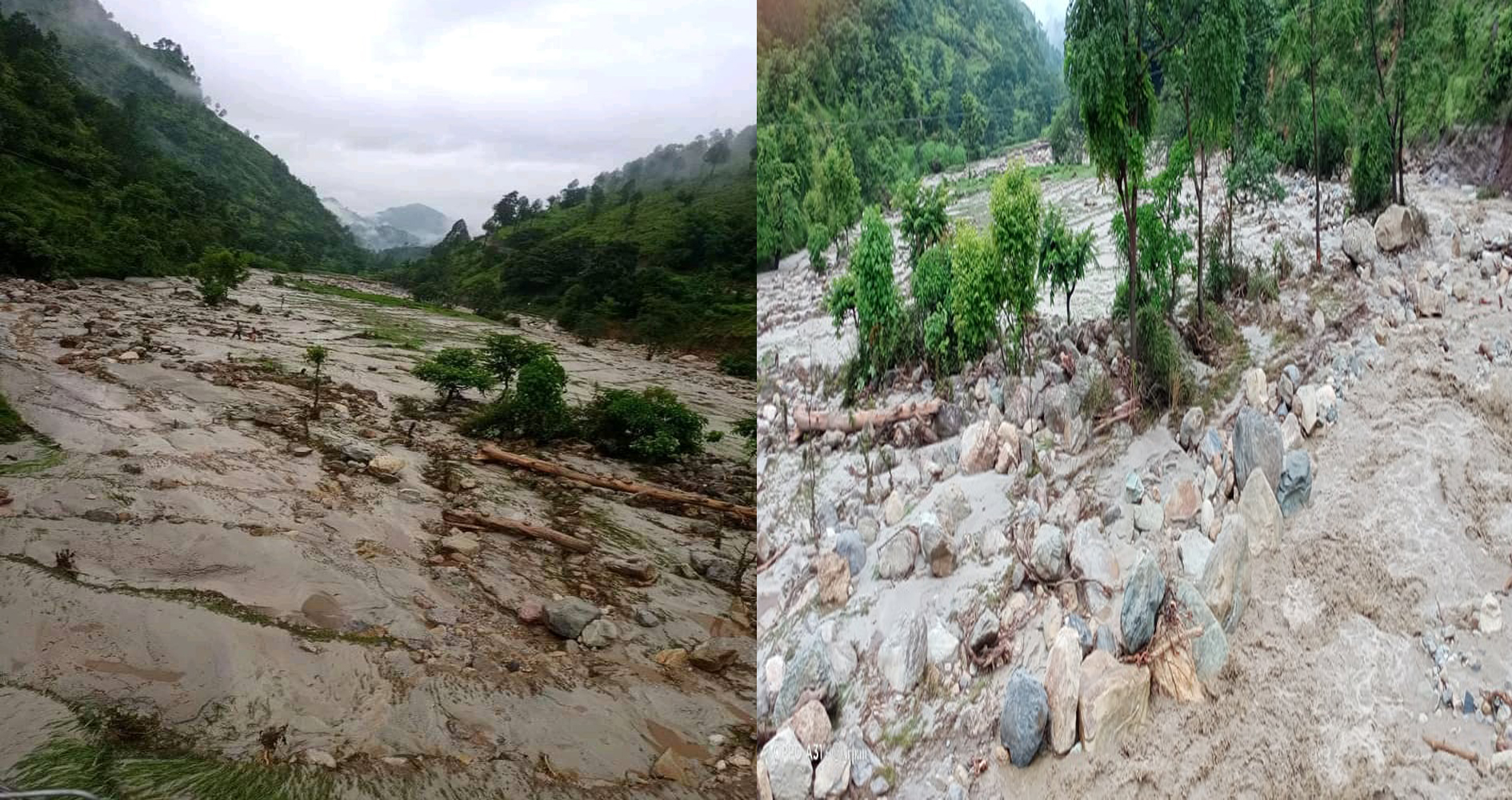 बैतडीको घमालीमा बाढीले खेत बगायो 